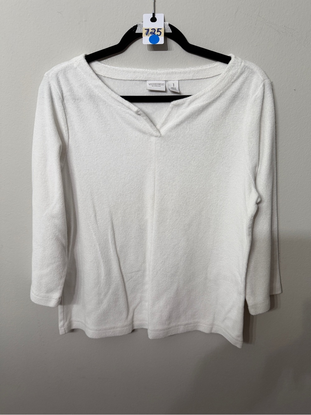 Women’s Weekends by Chico’s White Terry 3/4 Sleeve Top Size 1 Medium